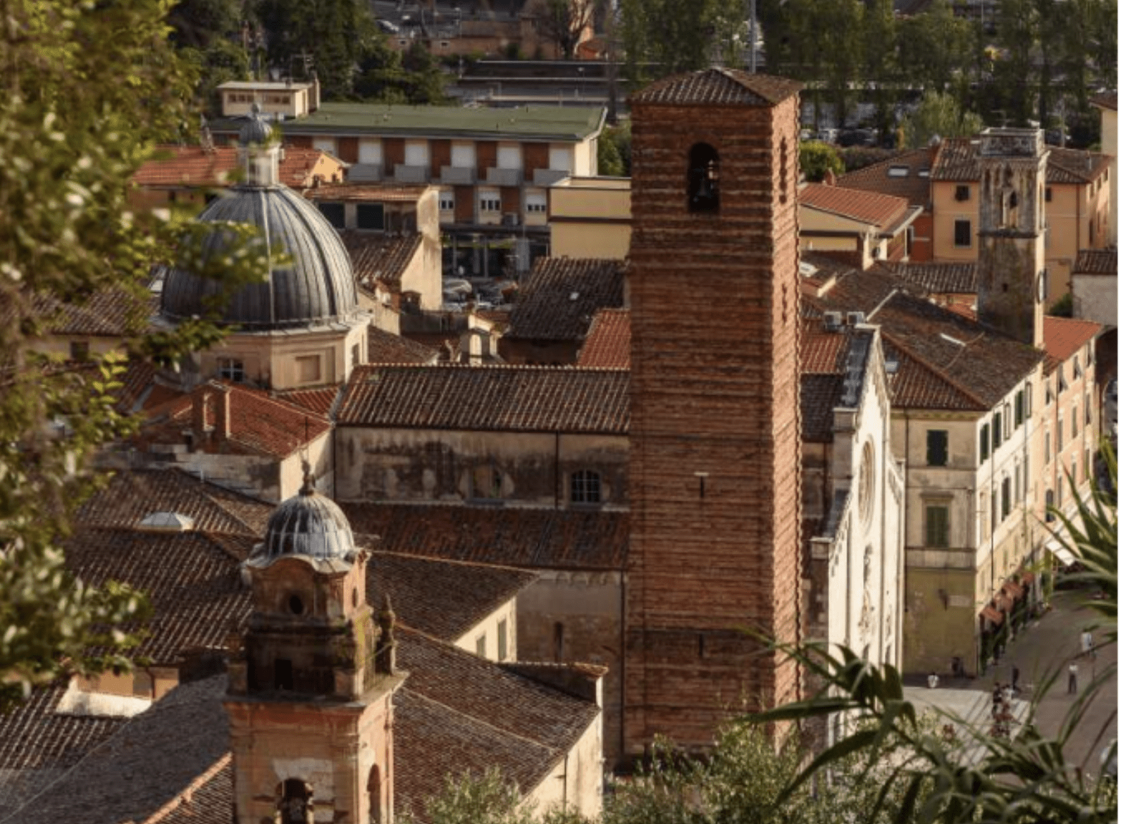 Pietrasanta rooftops with the Sant'Agostino brick bell tower