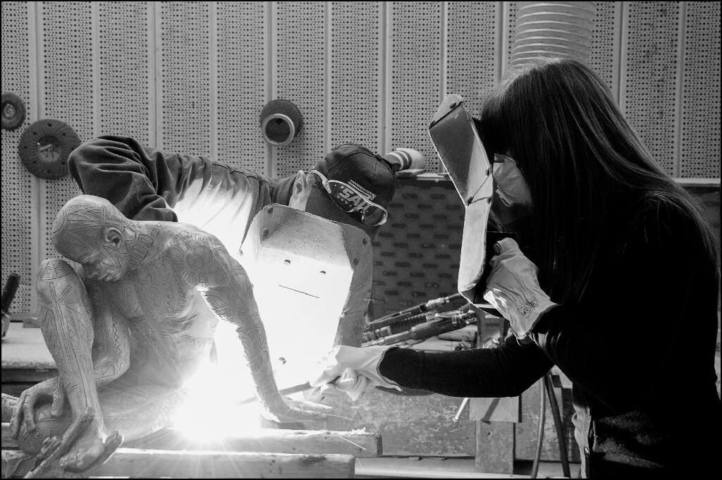 Bronze sculpture being finished in the foundry